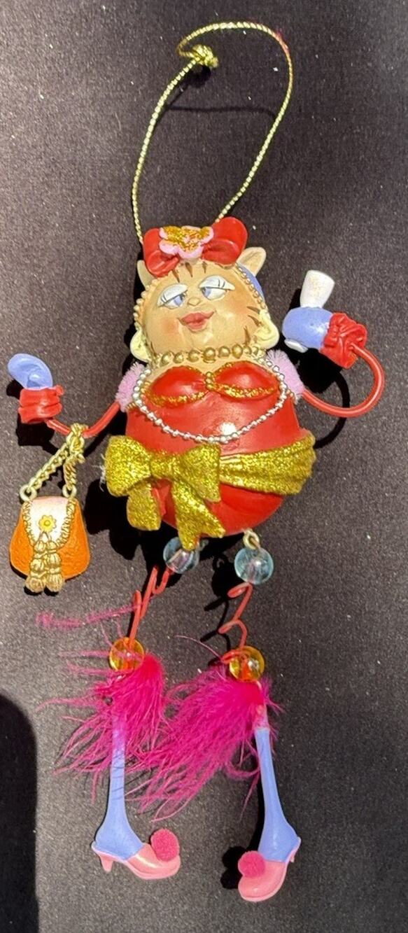 Vintage Katherines Collection Dangle Leg Fancy Cat Christmas Ornament Rare! -K2